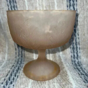 Frosted Pedestal Pink FTD 1970s Candy Dish